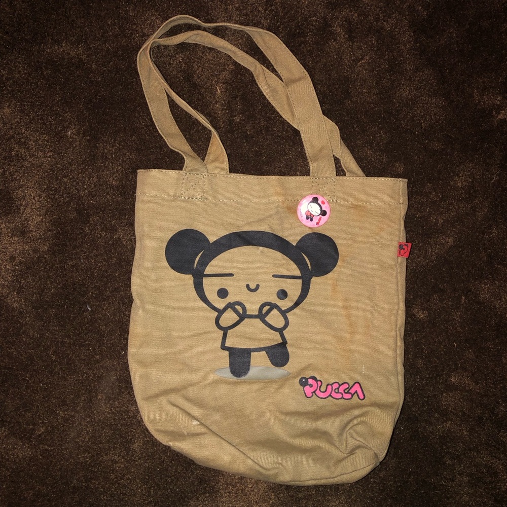 Beige Pucca Canvas Tote Bag with Character Print